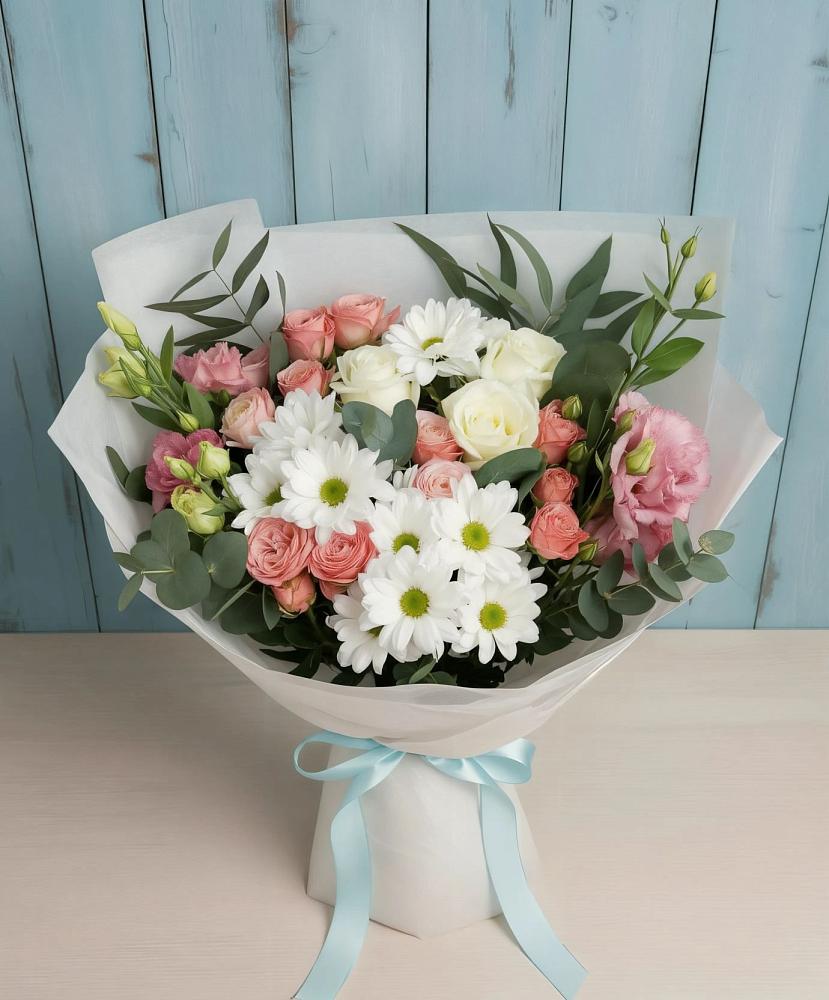 Букет цветов из: Розы, Лизиантусы и Хризантемы в Мечниково
