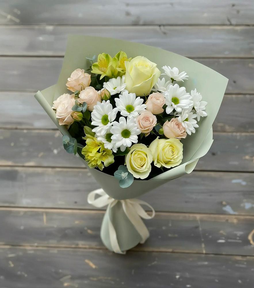 Букет цветов из: Альстромерии, Розы и Хризантемы в Мечниково