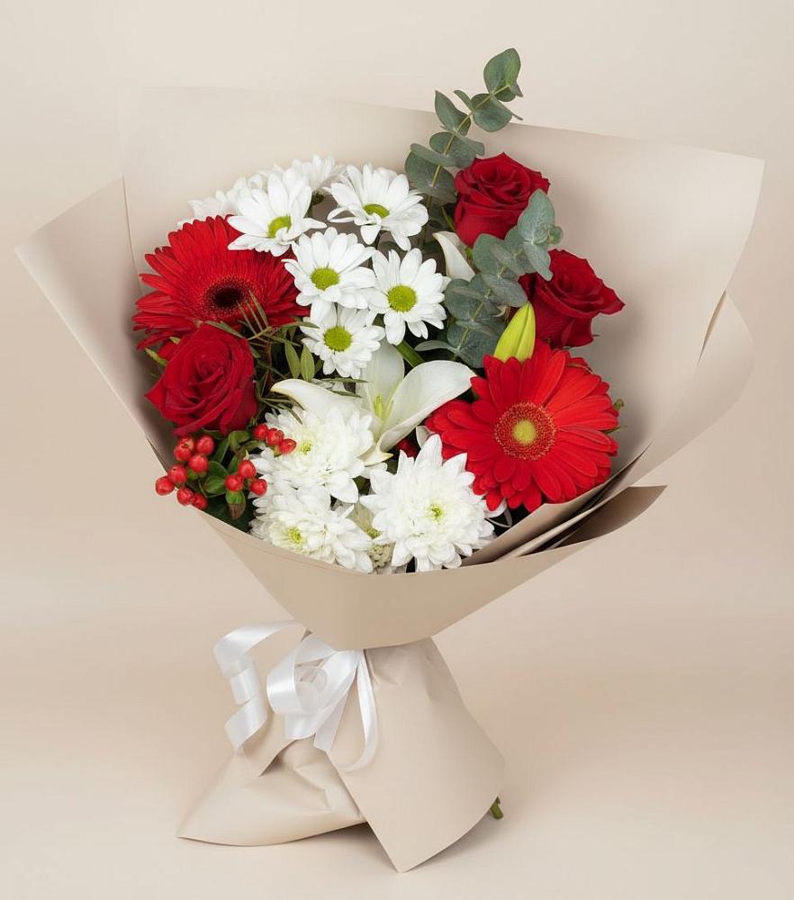 Букет цветов из: Розы, Хризантемы, Герберы и Лилии в Мечниково