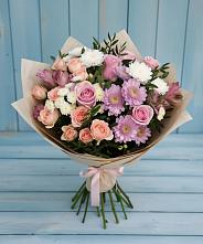 Букет цветов из:  Хризантемы, Розы и Альстромерии в Мечниково