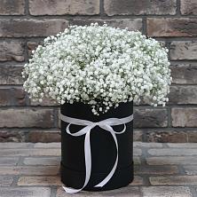 Цветочная композиция из Гипсофила в шляпной коробке в Мечниково
