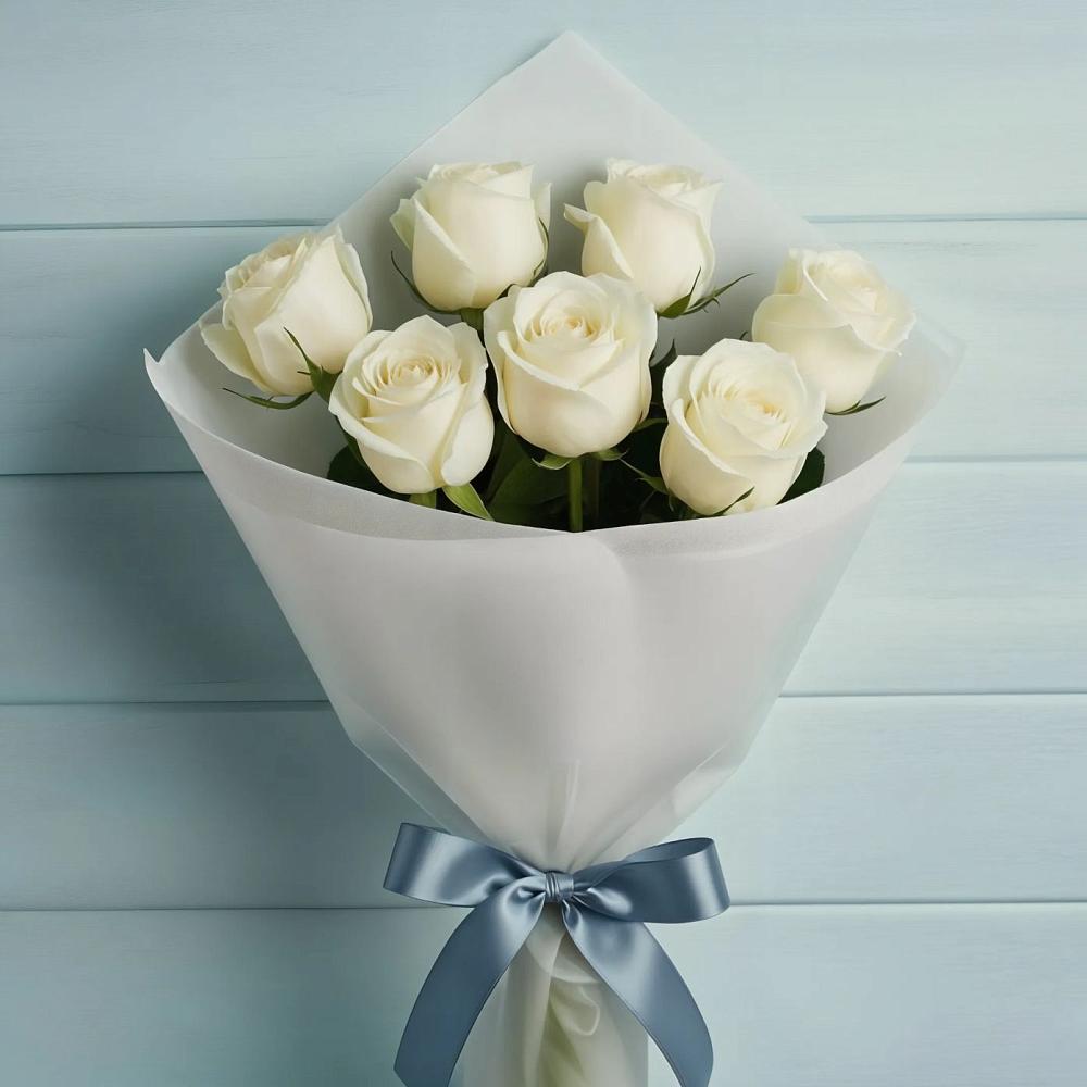 Букет 7 Белых роз Эдлесс Лав в Мечниково